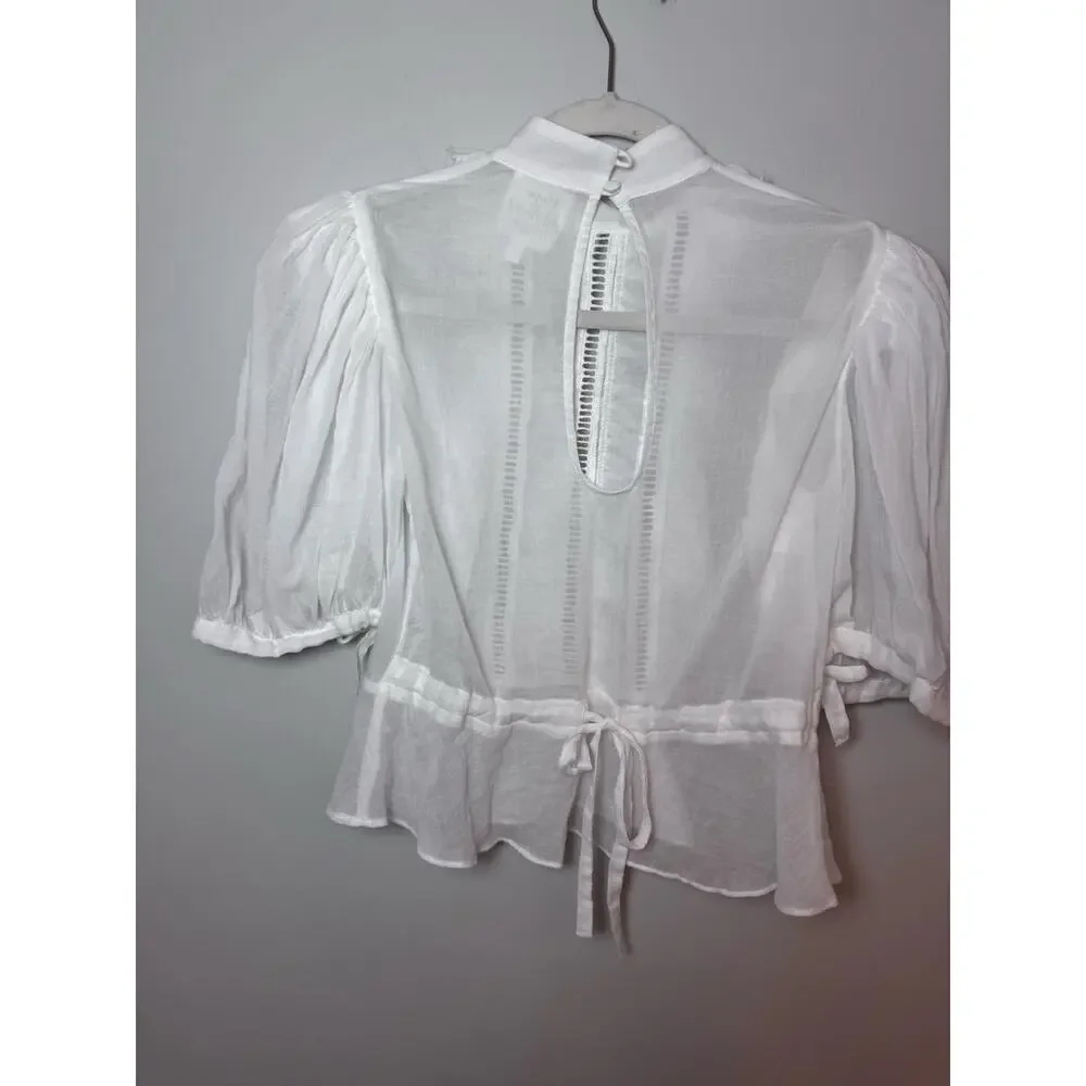 Hope For Flowers by Tracy Reese White Frilled Puff Sleeve Blouse XS